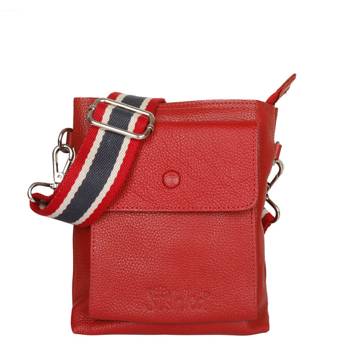 Red Leather Crossbody Messenger Bag for Travel and Everyday Use