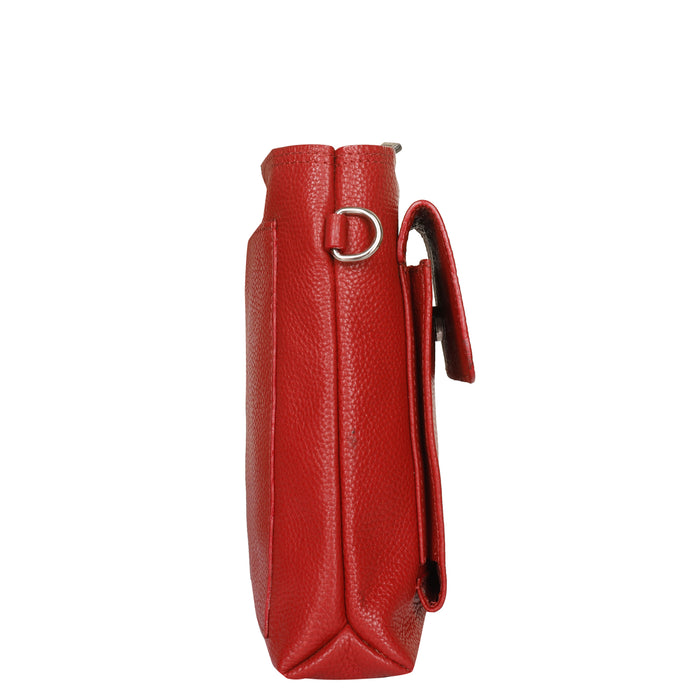 Red Leather Crossbody Messenger Bag for Travel and Everyday Use-side view