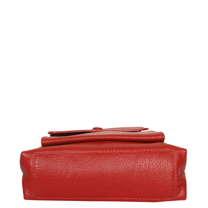 Red Leather Crossbody Messenger Bag for Travel and Everyday Use-bottom view