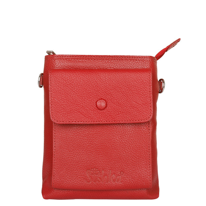 Red Leather Crossbody Messenger Bag for Travel and Everyday Use-full front view