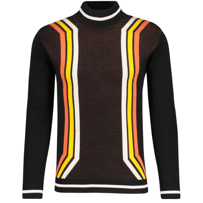 MADCAP Pirelli 60s Mod Textured Knit Mock Turtleneck Jumper in Black