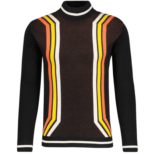 MADCAP Pirelli 60s Mod Textured Knit Mock Turtleneck Jumper in Black