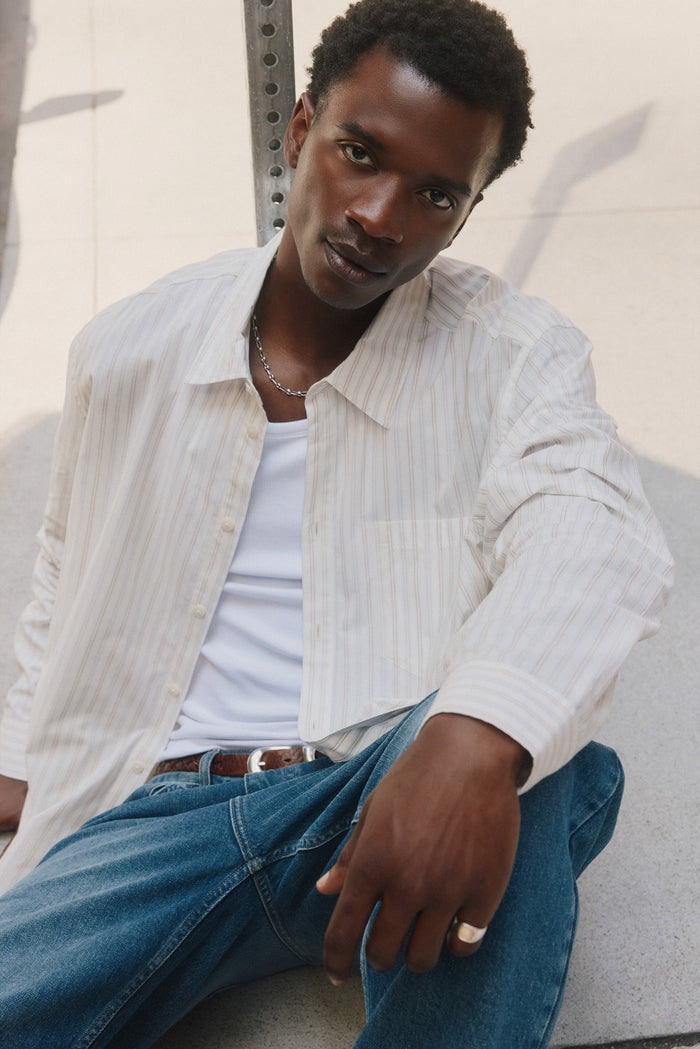 Men's Relaxed Stripe Shirt in Birch/Winter Sky Stripe