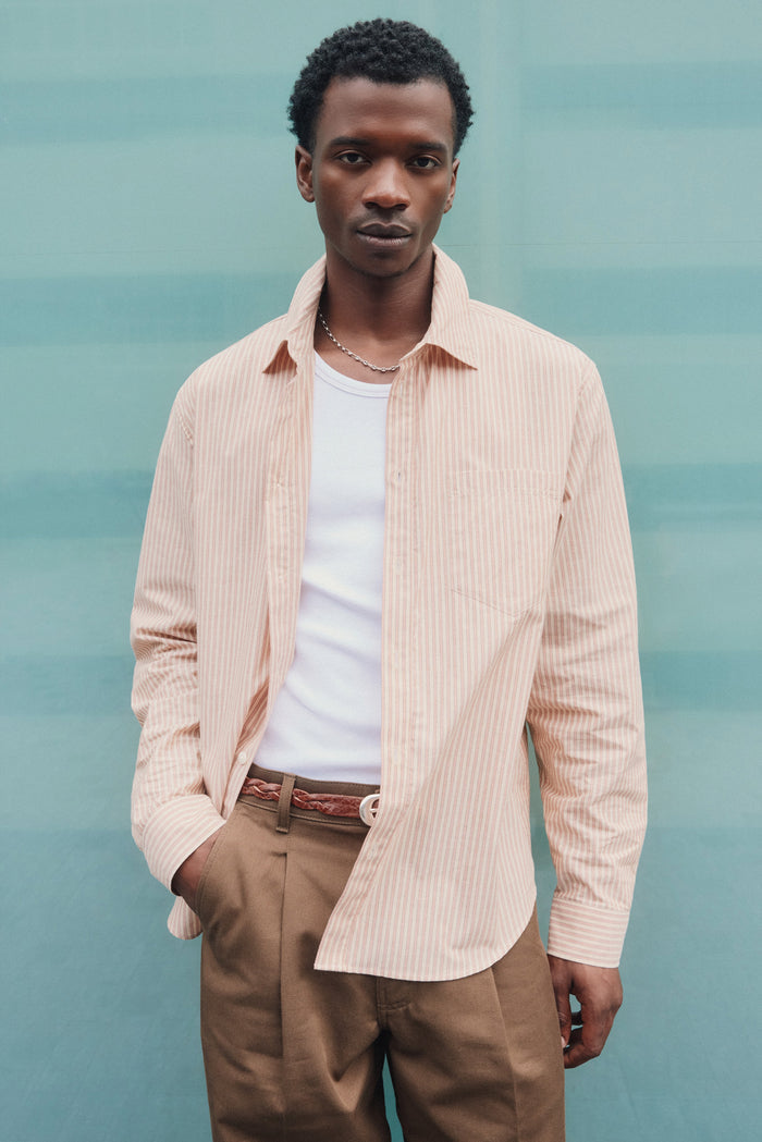 Men's Relaxed Stripe Shirt in Mahogany/Creme Brulee Stripe