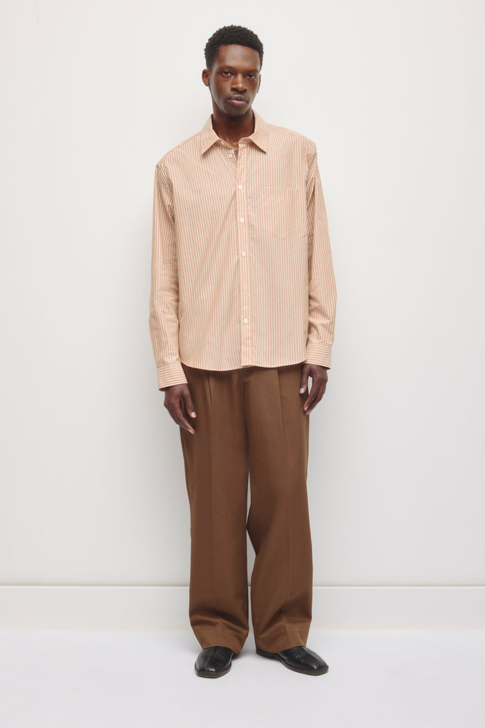 Men's Relaxed Stripe Shirt in Mahogany/Creme Brulee Stripe