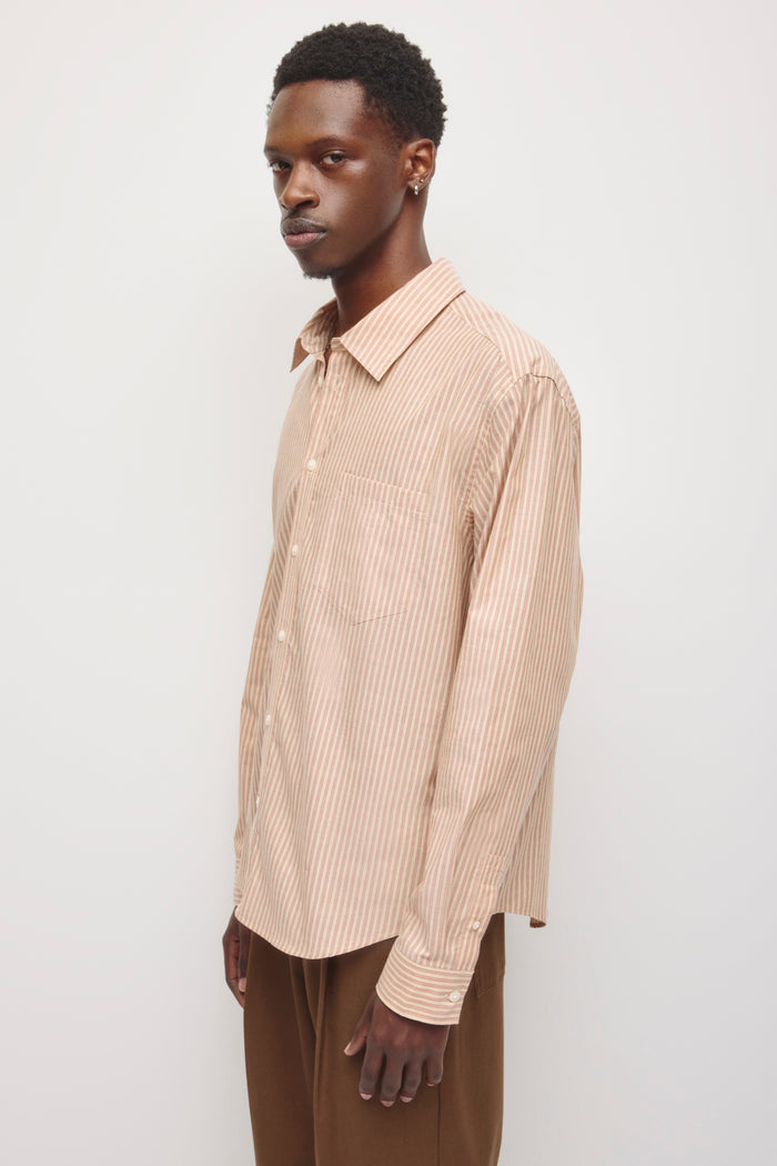 Men's Relaxed Stripe Shirt in Mahogany/Creme Brulee Stripe