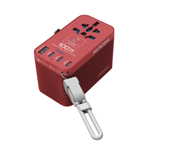 MICRODIA 1WorldAdapter™ PD100W GaN Pro™ World Travel Power Adapter with Detachable 100W USB-C Charge & Sync Cable, 3 x USB-C PD3.2 & 1 x USB-A QC4+, PPS Fast Charging Microdia