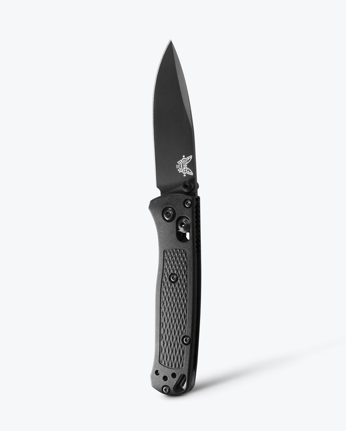 Black Mini Bugout® CF-Elite® Folding Knife - Vertical View Open | Benchmade Knife Co.