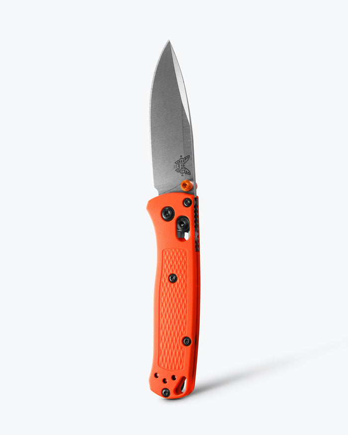 Mini Bugout® Orange Grivory® knife open position - Benchmade Knife Co.