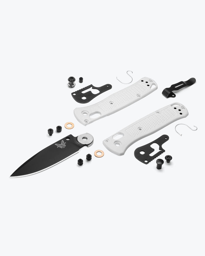 Mini Bugout® White Grivory® - Exploded Component Parts View | Benchmade Knife Co.