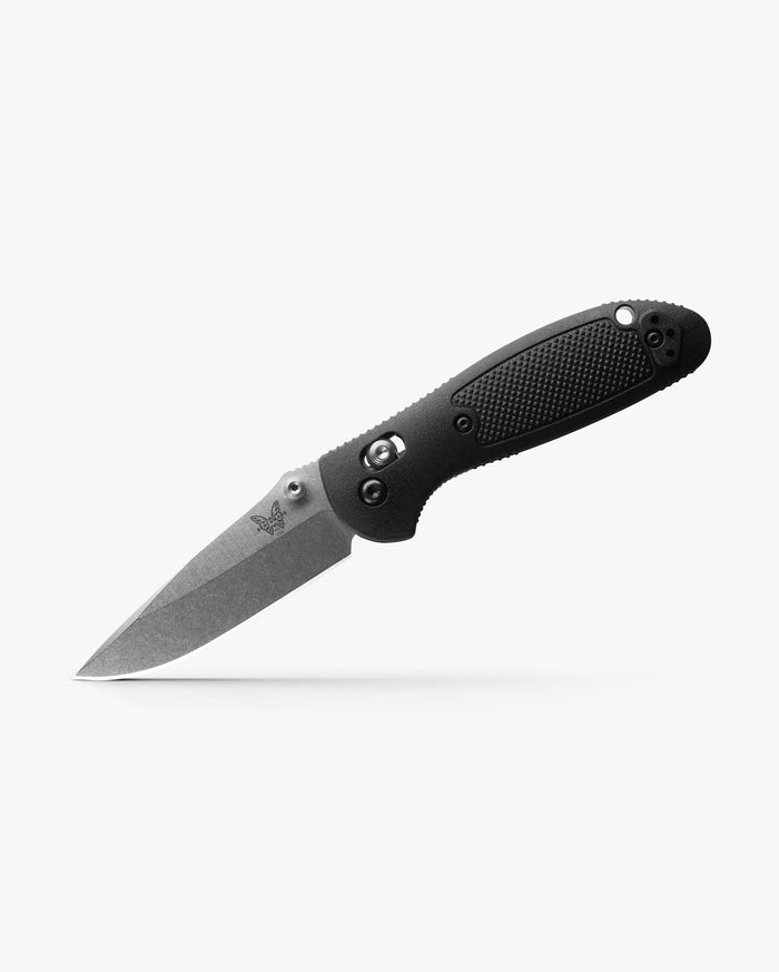 Mini Griptilian® Black Grivory® Drop-point - Angled Open View | Benchmade Knife Co.