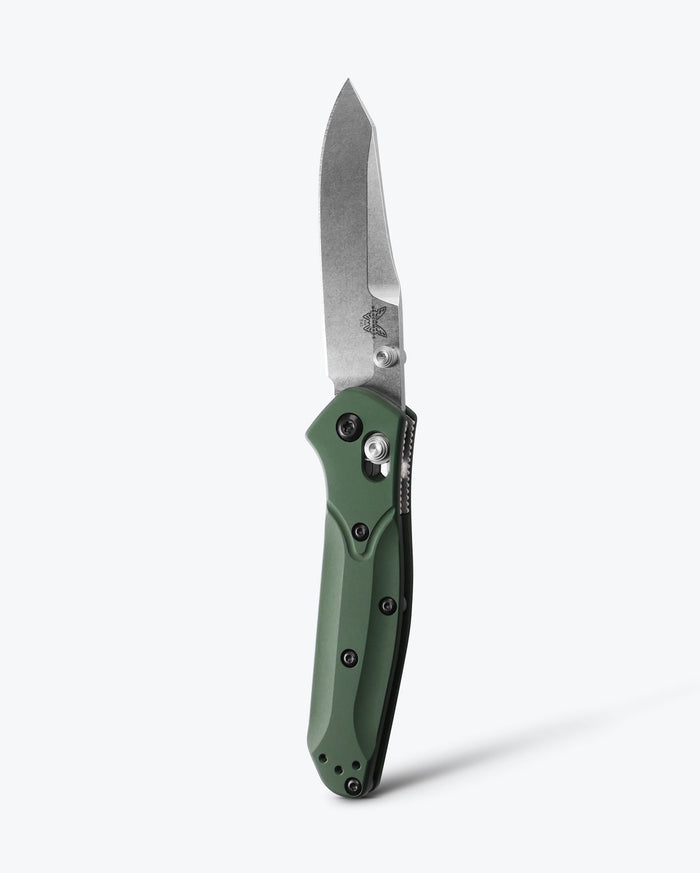 Mini Osborne Green Aluminum Knife Opened Vertical Position | Benchmade Knife Co.