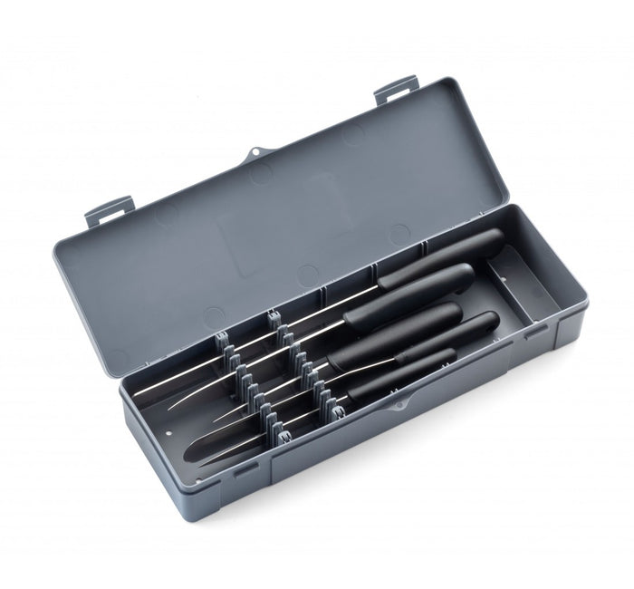 Z544 mini urban case in grey , open showing storage capacity of 5 chef knives, shot on white silo background.