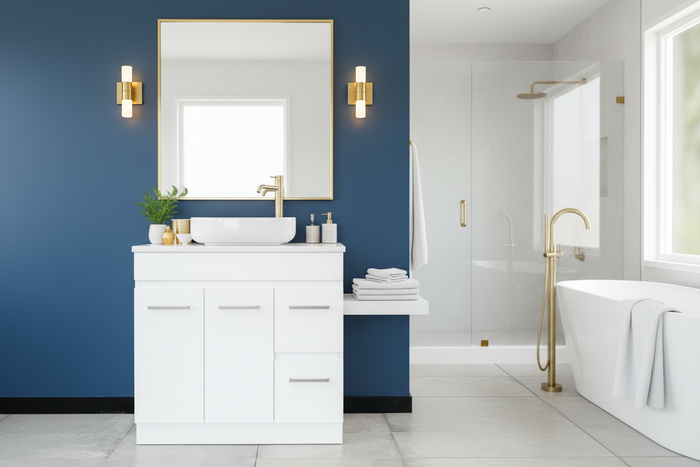 Misty White Style Freestanding Vanity with Stone Top 700/900m
