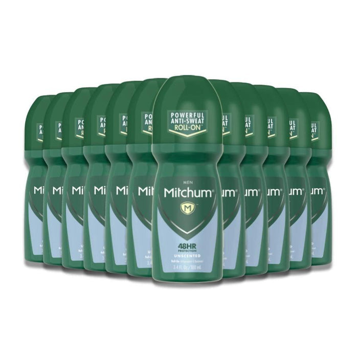 Mitchum Men Antiperspirant & Deodorant Roll-on, Unscented, 3.4 Oz - 24 Pack