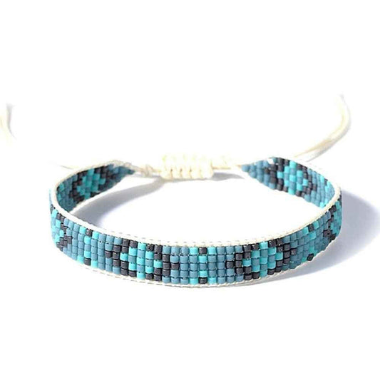 Miyuki geometric beaded bracelet, hand-woven Japanese glass seed beads