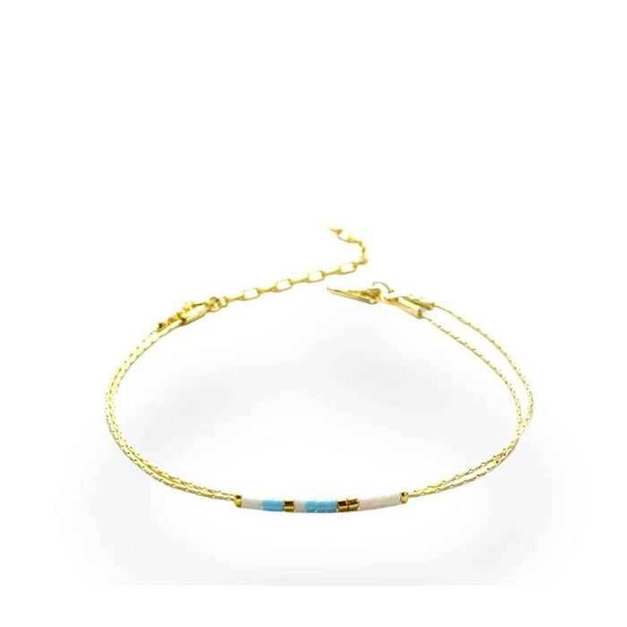 Miyuki seed bead bracelet in brass tones, adjustable Japanese glass beads