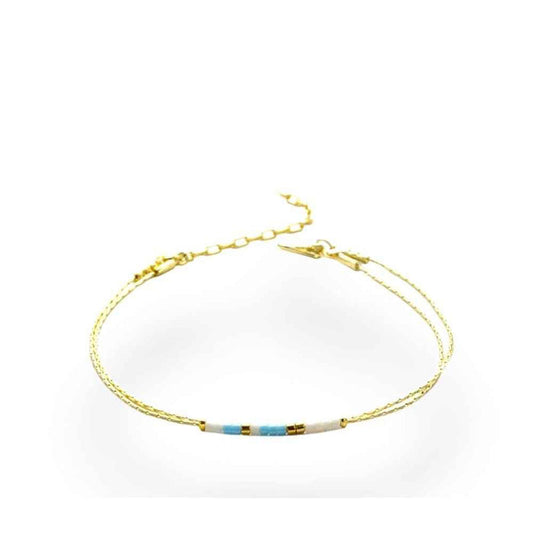 Miyuki seed bead bracelet in brass tones, adjustable Japanese glass beads