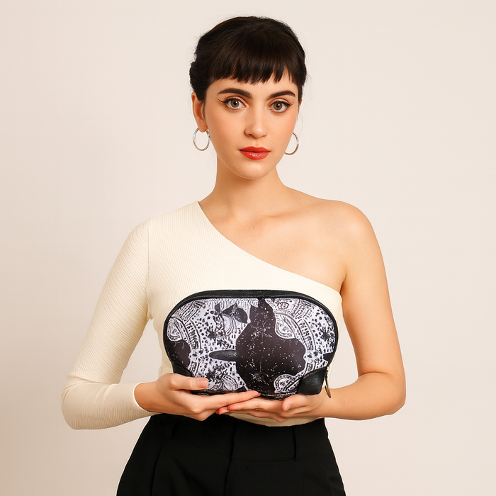 Women's monochrome cosmetic pouch and travel makeup bag for daily use-model image