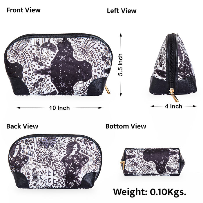 Women's monochrome cosmetic pouch and travel makeup bag for daily use-infographic image