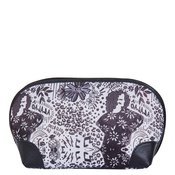 Women's monochrome cosmetic pouch and travel makeup bag for daily use-back view