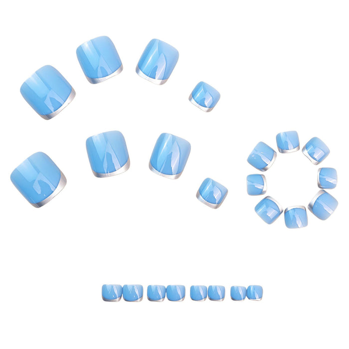 NA108 - Light Blue Silver French-Style Toenails