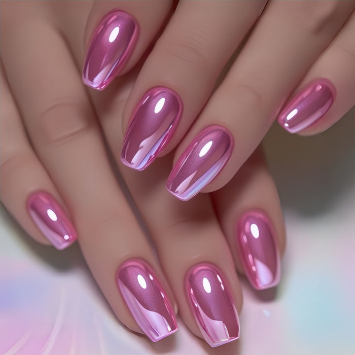 NA109 - Pink Shiny Electroplated Medium-Length European Square Nail