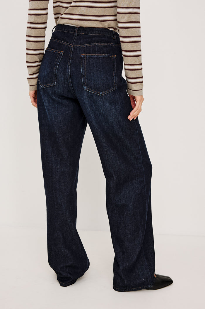 Normandie Pant in Cotton-Lyocell Blend With Relaxed Wide Legs, Drawstring Waistband, Zip Fly, and 5-Pockets in Rinse Wash Colorway -