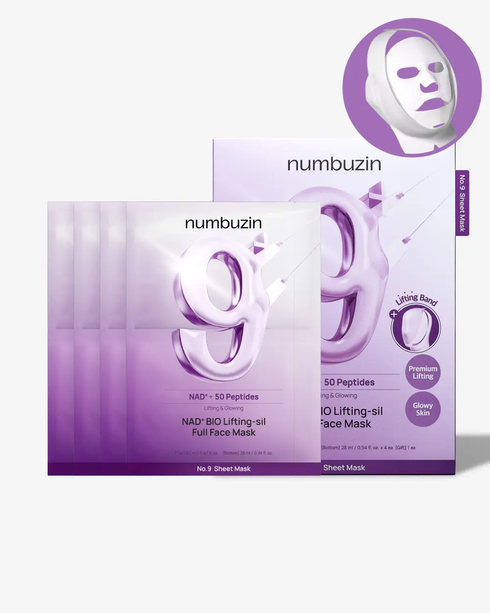 NUMBUZIN No.9 NAD+ BIO Lifting-sil Full Face Mask (4 Sheets + Lifting Band) - DOKAN