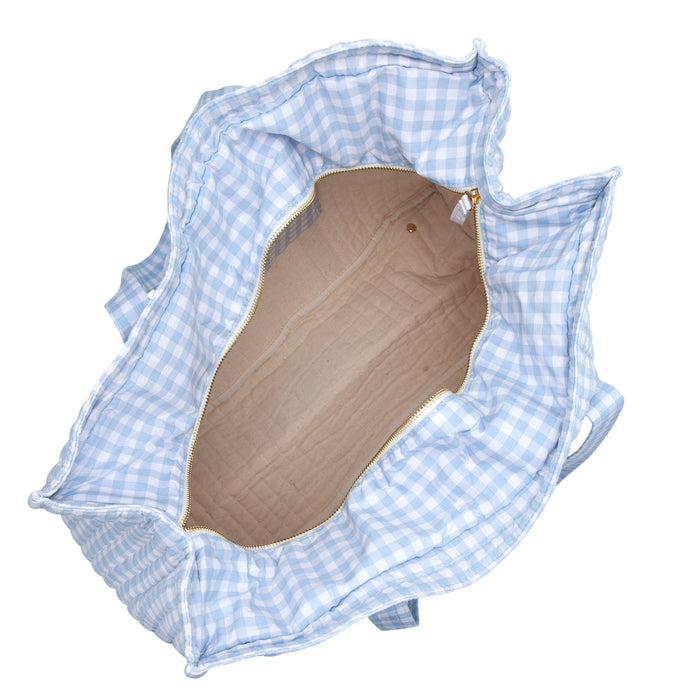 oasis blue gingham overnighter tote