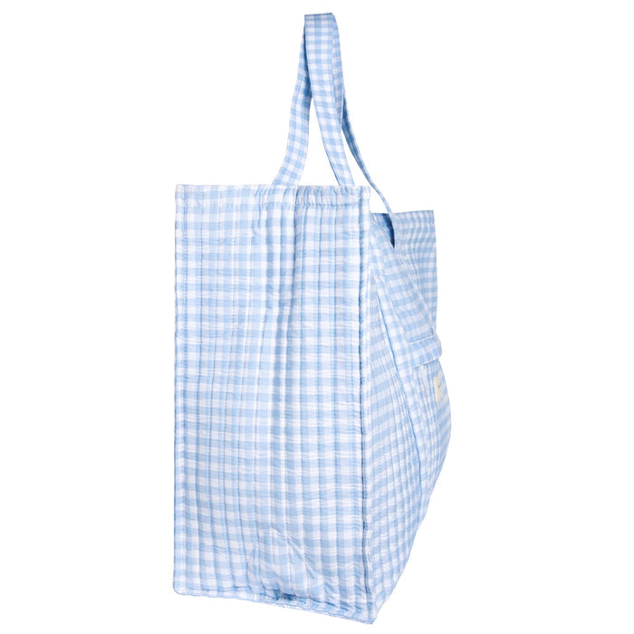 oasis blue gingham overnighter tote