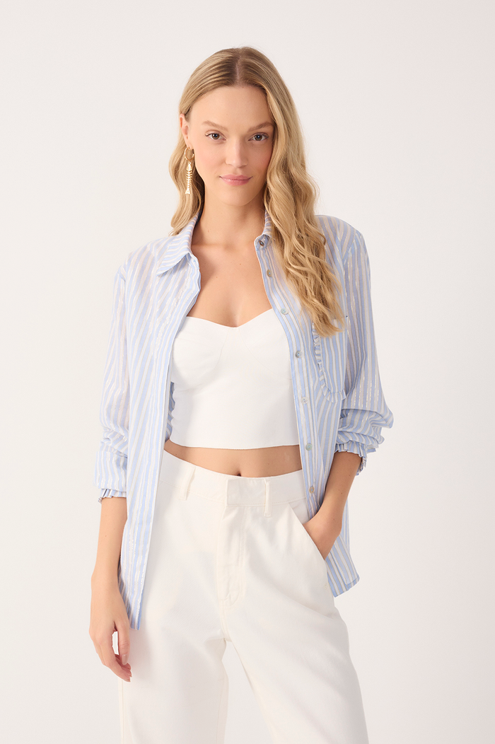 Off-White Sweetheart Neck Smocked Back Linen Top_2