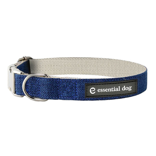 Dog collar with 'essential dog' label on a white background.