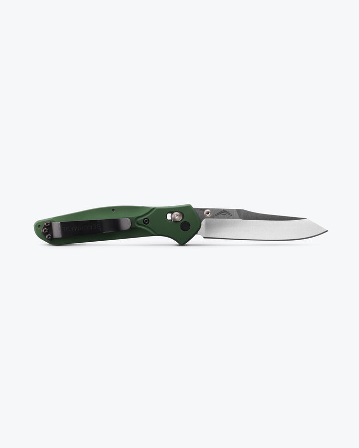 Benchmade Osborne Green Aluminum Knife - Open Back View with Clip | Benchmade Knife Co.