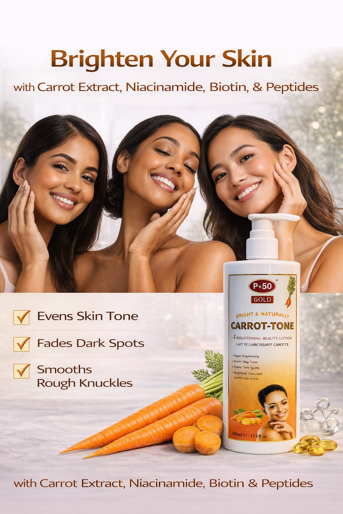 P+50 GOLD Carrot Tone Brightening Body Lotion 500ml | Niacinamide Glow Lotion for Even Skin Tone & Dark Spots | Hydrating Body Care UK