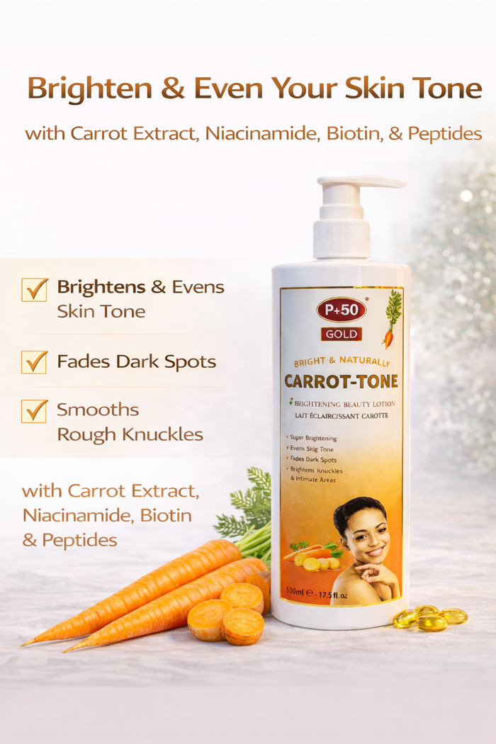 P+50 GOLD Carrot Tone Brightening Body Lotion 500ml | Niacinamide Glow Lotion for Even Skin Tone & Dark Spots | Hydrating Body Care UK