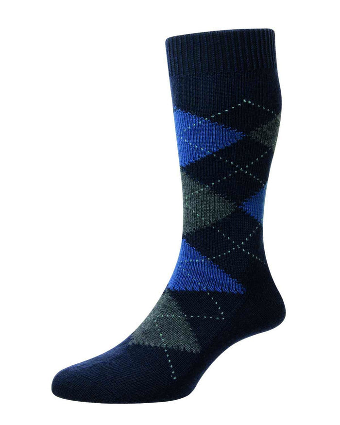 Pantherella Wool blend Argyll Socks - Navy - Country Collection
