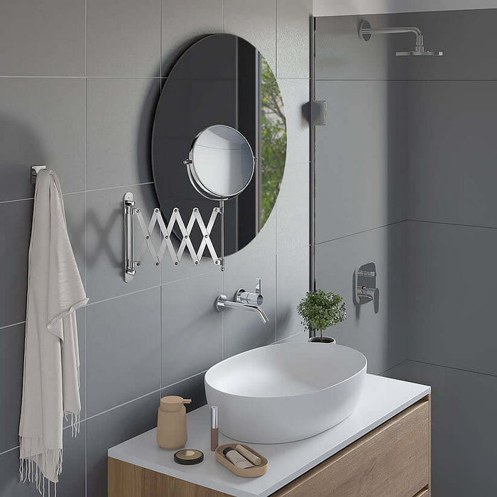 Pantograph Extension Makeup Mirror - 7x/1x Reversible, in Polished Chrome or Matte Black