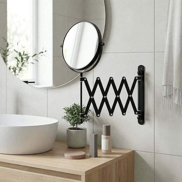 Pantograph Extension Makeup Mirror - 7x/1x Reversible, in Polished Chrome or Matte Black