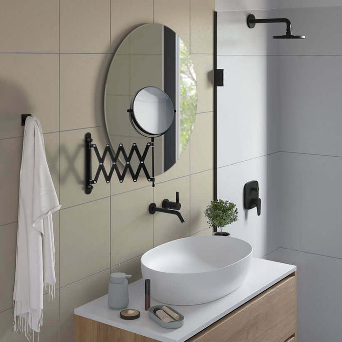 Pantograph Extension Makeup Mirror - 7x/1x Reversible, in Polished Chrome or Matte Black