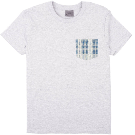 Pocket Tee - Heather Grey - Sashiko Weave - White / Indigo by Naked & Famous Denim