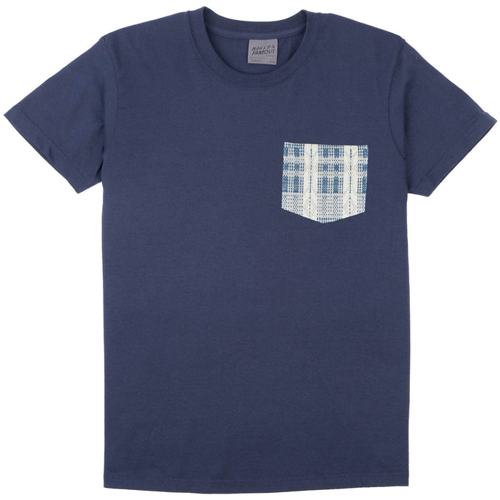 Pocket Tee - Sashiko Weave - White / Indigo by Naked & Famous Denim