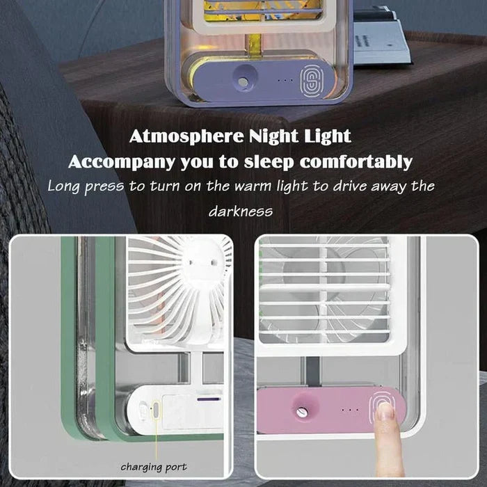 Portable LED Desk Fan with Mist Spray