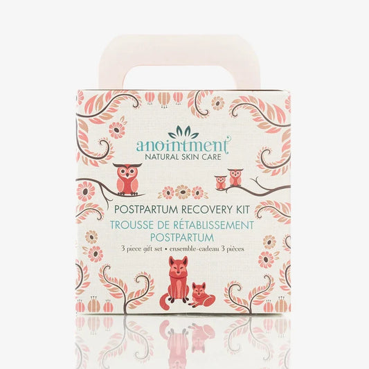 Postpartum recovery kit by Anointment featuring a curated set of soothing essentials for new moms, photographed for Greenbriar Market in Calgary