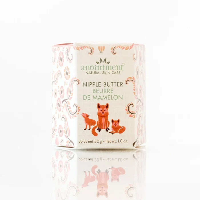 Anointment nipple butter in glass jar, a gentle plant-based formula designed for postpartum and breastfeeding care