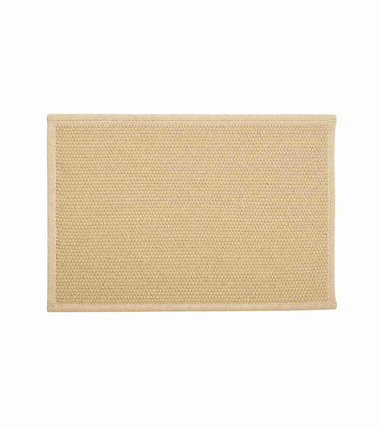 Beige anti-skid bath mat, woven texture with stitched border; 60 x 40 cm