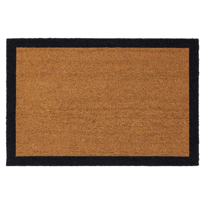 Printed Coir Border Black Doormat. Made from eco-friendly materials featuring a black border.