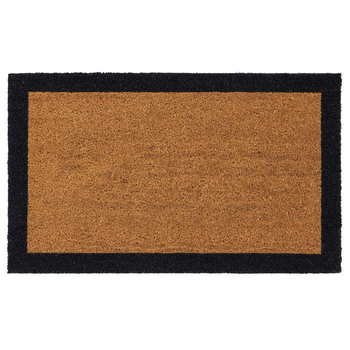 Printed Coir Border Black Doormat. Made from eco-friendly materials featuring a black border.