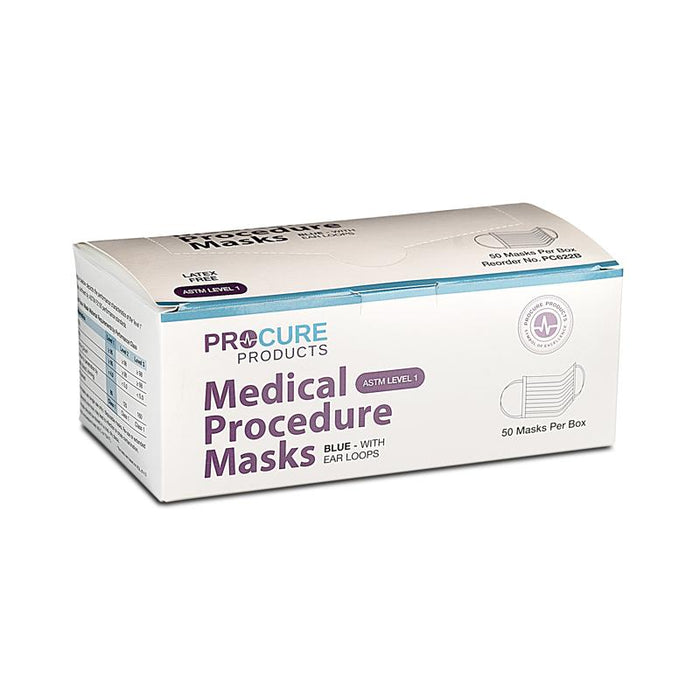 ProCure 3-Ply Surgical Mask - Level 1 - PC622B - Blue With Loops - 50Pk