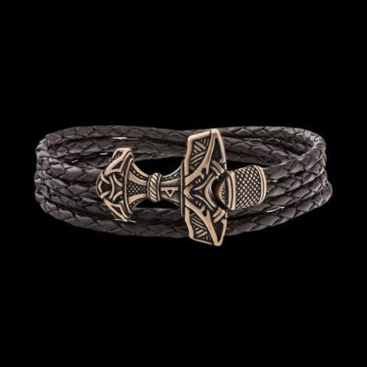 vkngjewelry Bracelet Viking Leather Bracelet with Thor's Hammer